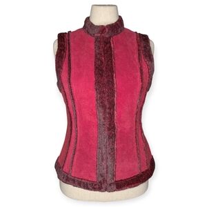 Vintage Prosper & Devine Burgundy Leather Shearling Trim Vest Womens M